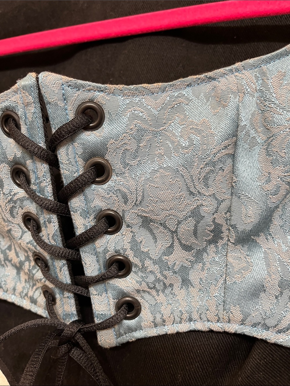 👑🎀👑🎀Blue brocade lace-up cropped corset top👑🎀👑 - Picture 2 of 7